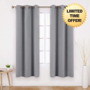 HOMEIDEAS Light Grey Blackout Curtains 2 Panels 46 X 72 Inch Drop Room Darkening Eyelet Curtains for Bedroom Living Room