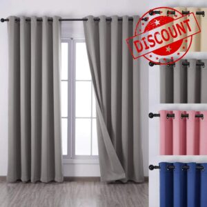 QINUO HOME Alaska Three Pass Microfiber Noise Reducing Solid Grommet Top Curtains Blackout Draperies Curtains for Living Room 1 Pair 66×54 inch