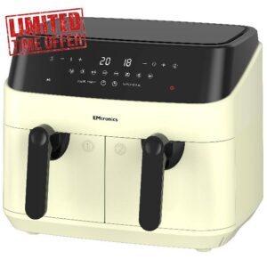 EMtronics EMAFDD9LCR Dual Air Fryer Extra Large Family Size Double XL 9 Litre with 8 Adjustable Pre-Set Menus for Oil Free & Low Fat Healthy Cooking