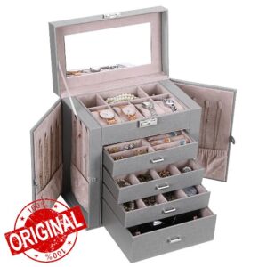 ANWBROAD Jewellery Organiser Box for Women Large Jewellery Box Mirrored and Lockable Jewellery Organiser for All Your Jewellery Necklaces Rings Earrings Bracelets Watches Jewellery Case JJB003H
