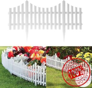 St@llion White Plastic Wooden Effect Lawn Garden Border Edging Plant Picket Fencing Interlocking Panels for Flowerbeds