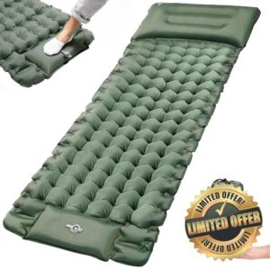 JOOLOV Camping Mat Ultralight Sleeping Pad - 10cm Thick Foot Press Sleeping Mat Pad with Pillow Portable Camping Mattress for Tent Backpacking Hiking and Traveling