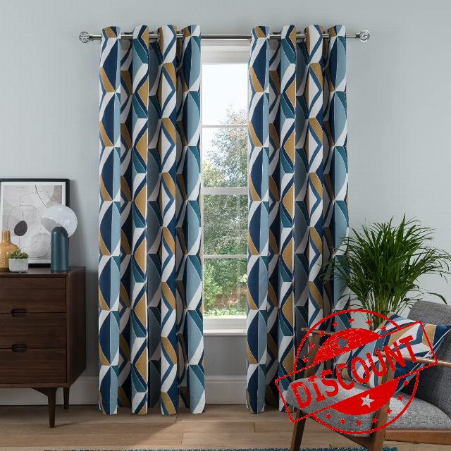 Sleepdown Printed Large Diamond Geo Eyelet Curtains for Bedroom and Living Room - 90 x 72 Inch - Navy