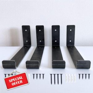 4 x Heavy Duty Shelf Brackets for Scaffold Board Shelving - Durable Industrial Style - Made from 5mm Steel by DT Ironcraft - 225x40mm (4