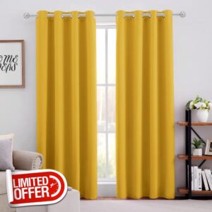 HOMEIDEAS Mustard Yellow Blackout Curtains for Bedroom 52 X 84 Inch Long 2 Panels Set Room Darkening Curtains/Drapes