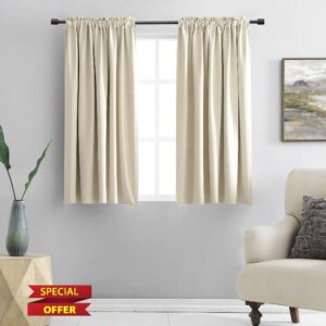 DONREN Cream Beige Room Darkening Curtain Panels for Bedroom - Thermal Insulated Rod Pocket Drapes for Living Room (W 42 x L 45 Inch