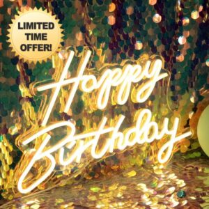 DAKABUKA LED Neon Happy Birthday Sign Night Light Birthday Party Decorations Warm White USB Operated Decorative for Backdrop Party Bedroom Wall Décor 5