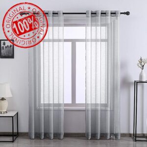 DONREN Grey Textured Sheer Window Curtains for Bedroom Window Curtains 84 Inches Length Luxury Sheer for Living Room 2 Panels
