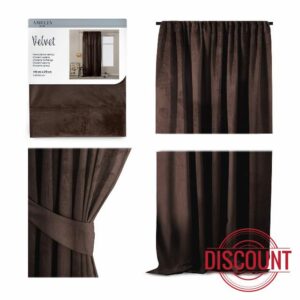 AmeliaHome Velvet Look Curtain 140 x 270 cm Dark Brown Ruffle Tape Curtain