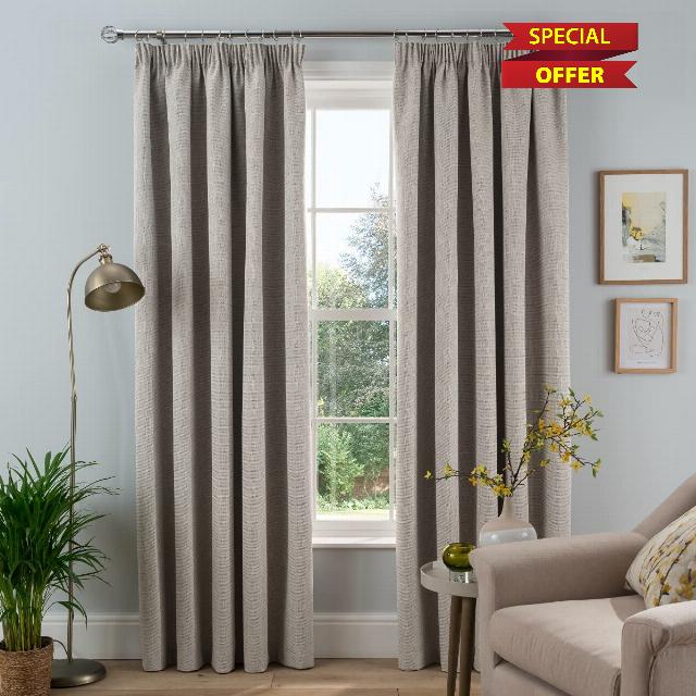 Sleepdown Textured Rib Weave Pencil Pleat Blackout Lined Curtains Thermal Insulated for Bedroom and Living Room 66 x 54 Inch Natural 2 Panels