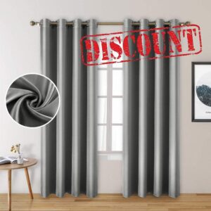 HOMEIDEAS 2 Panels Faux Silk Curtains Silver Grey Blackout Curtains 52 X 84 Inch Drop Room Darkening Satin Curtains for Bedroom