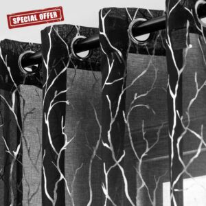 Kotile Black Silver Sheer Curtains for Bedroom