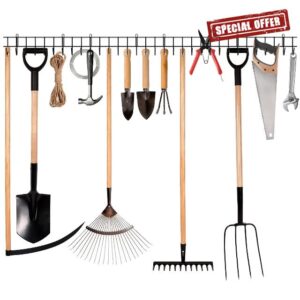 Garden Tool Rack Garage Tool Organizer Wall Mount Garden Tool Holder Yard Tool Hangers Organizer Heavy-Duty Hook Wall Storage Rack Holds Garden Tools