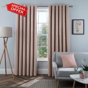 Sleepdown Linen Look Eyelet Blackout Lined Curtains Thermal Insulated for Bedroom and Living Room 46 x 54 Inch Blush
