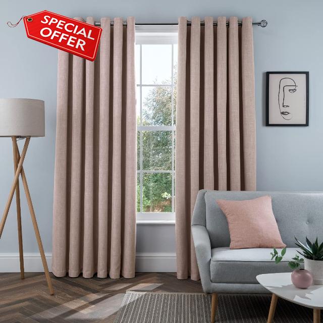 Sleepdown Linen Look Eyelet Blackout Lined Curtains Thermal Insulated for Bedroom and Living Room 46 x 54 Inch Blush