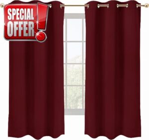 Utopia Bedding Burgundy Blackout Curtains Grommet 2 Panels [42W x 45L Inches]