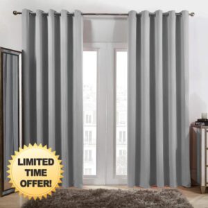 Dreamscene Eyelet Blackout Curtains Set of 2 Thermal Ring Top Window Treatment Panels - Silver