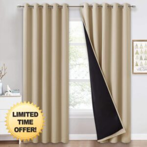 PONY DANCE Nursery Blackout Sheet Curtains - Thermal Privacy Protected Thermal Curtains with Black Liner for Living Room/Sliding Glass Door