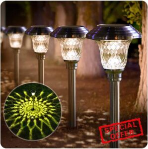 BEAU JARDIN 8 Pack Garden Lighting Solar Path Outdoor Light Glass Lens Full Stainless Steel Made Waterproof Auto On/Off Wireless Sun Powered Landscape for Lawn Patio Yard Driveway 11.9 x 41.9cm