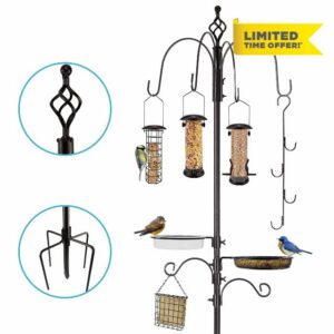 Urban Deco Wild Bird Feeding Station Kit Heavy duty Bird Feeder Pole Hanging Kit Hanger Multi Feeder Hanging with Metal Suet Feeder Bird Bath for Attracting Wild Birds