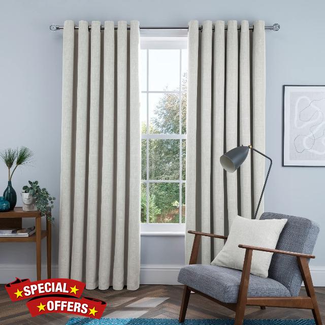 Sleepdown Linen Look Eyelet Blackout Lined Curtains Thermal Insulated for Bedroom and Living Room 46 x 54 Inch Cream