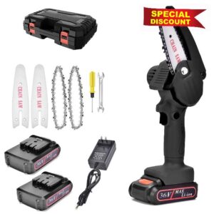 Mini Electric Chainsaw Portable Cordless 36V Chainsaw 4-Inch Electric Pruner Saw with 2 Batteries for Courtyard Tree Branch Wood Cutting