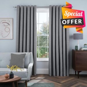 Sleepdown Linen Look Eyelet Blackout Lined Curtains Thermal Insulated for Bedroom and Living Room 46 x 54 Inch Charcoal
