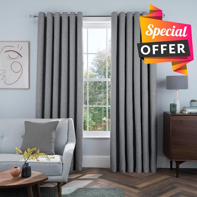 Sleepdown Linen Look Eyelet Blackout Lined Curtains Thermal Insulated for Bedroom and Living Room 46 x 54 Inch Charcoal