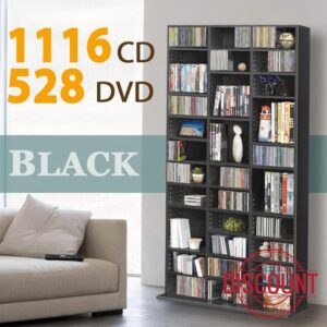 1116 CD/528 DVD Storage Shelf Rack Unit Adjustable Book Bluray Video Games (Black)