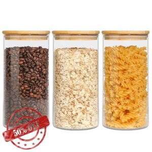 ComSaf Glass Storage Jars with Lids 900ML Set of 3 - High Borosilicate Glass Airtight Kitchen Food Canisters Cylinder Clear Preserving Seal Containers with Lid for Canning Cereal