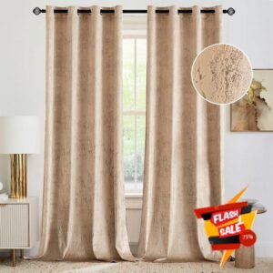 Woaboy Velvet Curtains W 46 x L 90 inches Soft Luxury Living Room Curtains Gold Foil Print Room Darkening Curtains Thermal Insulated Eyelet Drapes for Bedroom 2 Panels