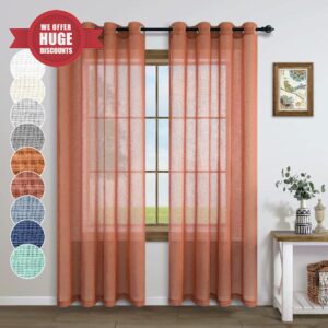 Rust Curtains 96 Inches Long for Living Room 2 Panels Grommet Drape Linen Lightweight Flowy Colored Semi Sheer Girls Bedroom Curtain for Kids Room Toddler 52x96 Inch Length Terracotta Red Burnt Orange