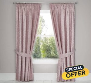 Dreams & Drapes Woven - Michaela - Pair of Pencil Pleat Curtains With Tie-Backs - 66" Width x 72" Drop (168 x 183cm) in Blush
