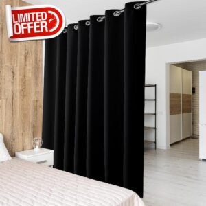 PONY DANCE Privacy Screen Curtain - 95" Long Black Room Divider Heavyweight Children's Space Blackout Thermal Insulated Privacy Drape Panel for Glass Door/Office