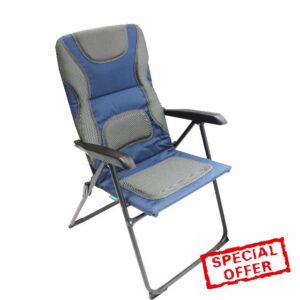 Homecall Folding garden camping chair steel Rip-Stop polyester/mesh padded backrest adjustable blue/grey