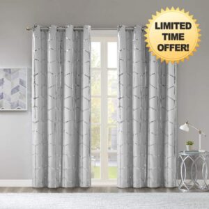 Intelligent Design Raina Total Blackout Metallic Print Grommet Top Single Curtain Panel Thermal Insulated Light Blocking Drape for Bedroom Living Room and Dorm