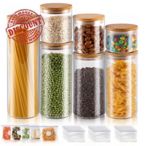 MASTERTOP Glass Jars with Bamboo Lids Set of 7