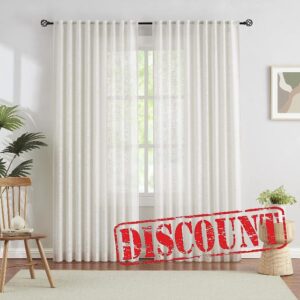 Natural Linen Textured Semi-Sheer Curtains for Living Room Office 72" Long Not See Through Privacy Window Curtain Set Elegant Light Filtering Airy Window Panels for Bedroom 52”w x 2pcs Pencil Plea
