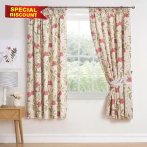 Dreams & Drapes Design - Sandringham - Pair of Pencil Pleat Curtains With Tie-Backs - 66" Width x 72" Drop (168 x 183cm) in Red