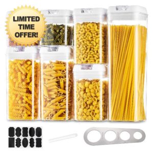 Pasta Food Storage Containers Kitchen: 4Pcs Airtight Cereal Storage Jars Large Plastic Spaghetti Boxes Set with White Easy Lock Lids Stackable Clear Flour Rice Canisters Bpa Free Pantry Organise