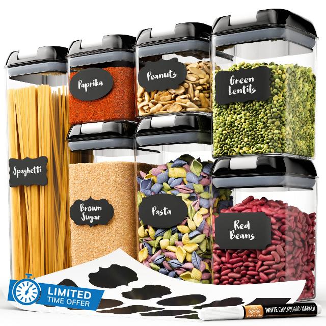Chef's Path Airtight Food Storage Container Set - Labels & Marker - Kitchen & Pantry Containers - Ideal for Flour