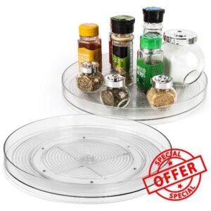 BELLE VOUS Clear Lazy Susan Turntables (2 Pack) - 29cm/11.42 Inches Plastic Spice Rack Organisers - Rotating Trays for Kitchen