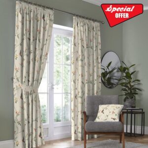 Dreams & Drapes Curtains - Darnley - 100% Cotton Pair of Pencil Pleat Curtains With Tie-Backs - 66" Width x 72" Drop (168 x 183cm) in Coral/Natural