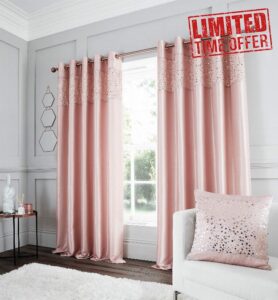 Catherine Lansfield Glitzy Eyelet Curtain 90x90 Inch Blush