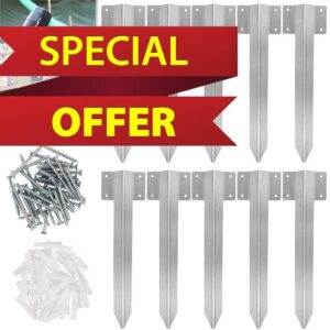 BLOSTM Railway Sleeper Brackets 10 Pack - Straight Edge Timber Railway Sleeper Stakes - Garden Edging Bracket Set Made of Heavy Duty Galvanised Steel - Ideal for Raised Beds