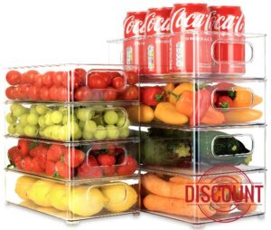 Unique Impression Set of 8 Stackable Fridge Organisers - Clear Fridge Storage Containers with Handles - Organizer Boxes for Refrigerator