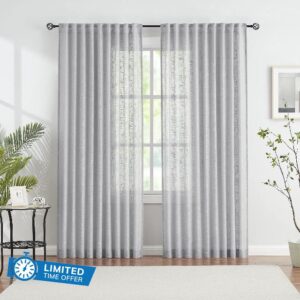 Semi-Sheer Grey Curtains for Bedroom 72" Long Linen Textured Light Filtering Pencil Pleat Top Window Curtain Panels for Living Room Contemporary Solid Color Not See Through Drapes 2 Pack 52" width