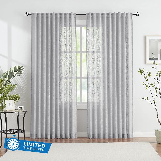 Semi-Sheer Grey Curtains for Bedroom 72" Long Linen Textured Light Filtering Pencil Pleat Top Window Curtain Panels for Living Room Contemporary Solid Color Not See Through Drapes 2 Pack 52" width