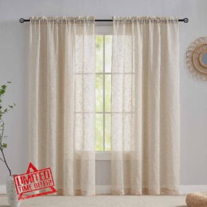 Home Brilliant Linen Net Curtains 84 Drop Voile Curtain Panels Semi Transparent Window Treatment for Patio