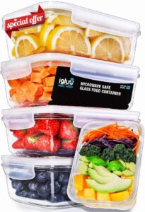 Igluu Meal Prep Glass Containers [5 PACK + EXTRA lid] - Glass Food Storage